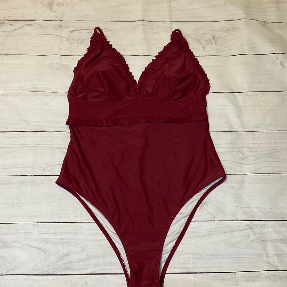 Burgundy One Piece Bathing Suit